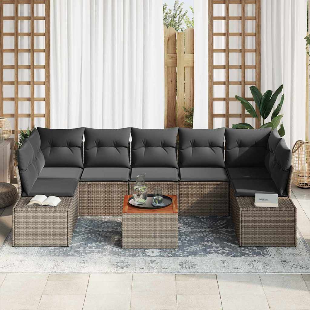 vidaXL Conjunto de sofás de jardín 8 uds. Gris ratán sintético
