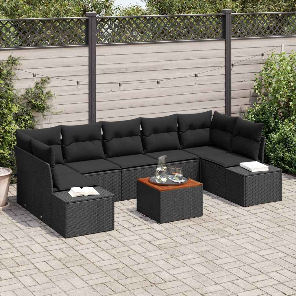 vidaXL Conjunto de sofás de jardín 8 uds. Negro ratán sintético
