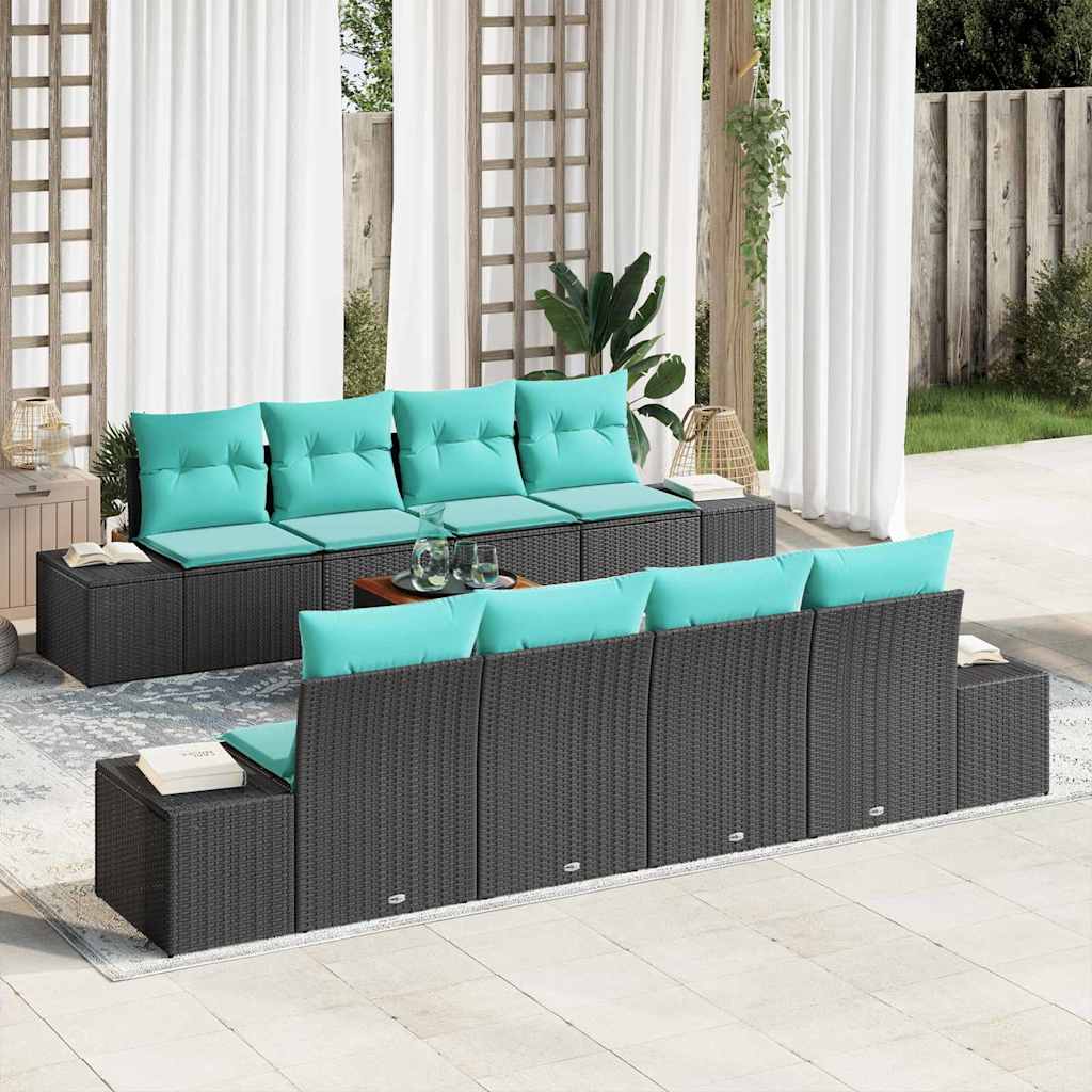 vidaXL Conjunto de sofás de jardín 9 uds. Negro y Turquesa