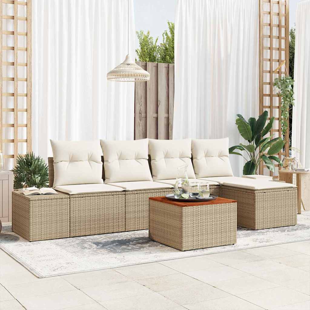 vidaXL Conjunto de sofás de jardín 6 uds. Beige y Crema