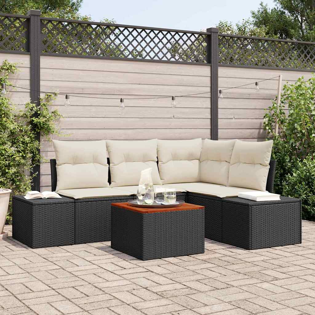 vidaXL Conjunto de sofás de jardín 5 uds. Negro y crema