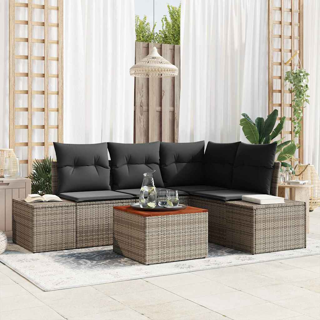 vidaXL Conjunto de sofás de jardín 5 uds. Gris ratán sintético