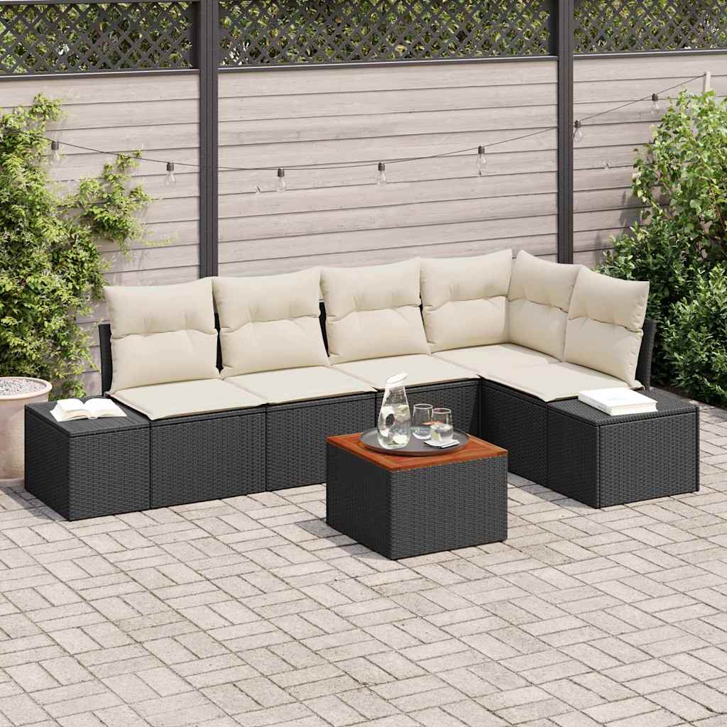 vidaXL Conjunto de sofás de jardín 6 uds. Negro y crema
