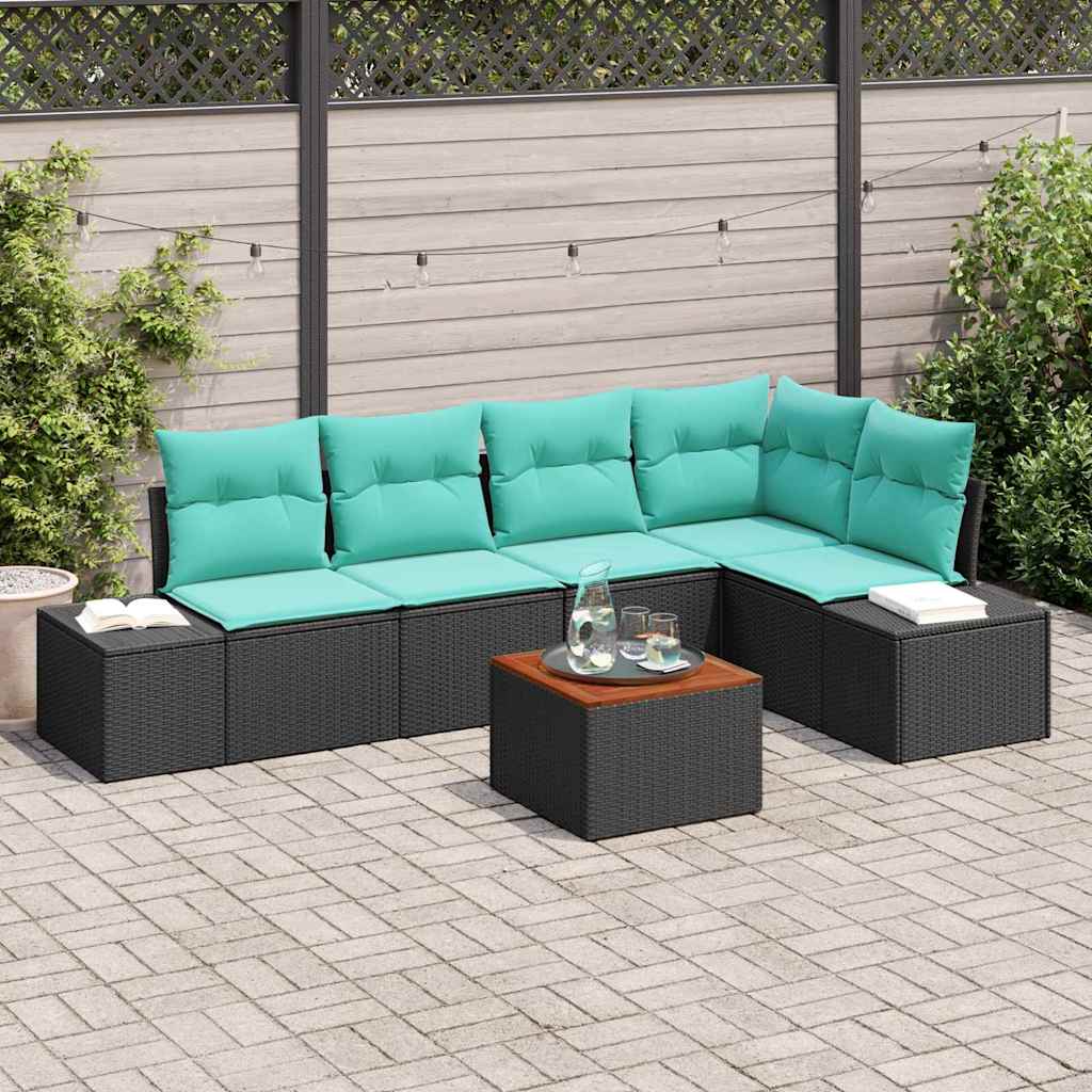 vidaXL Conjunto de sofás de jardín 6 uds. Negro y Turquesa