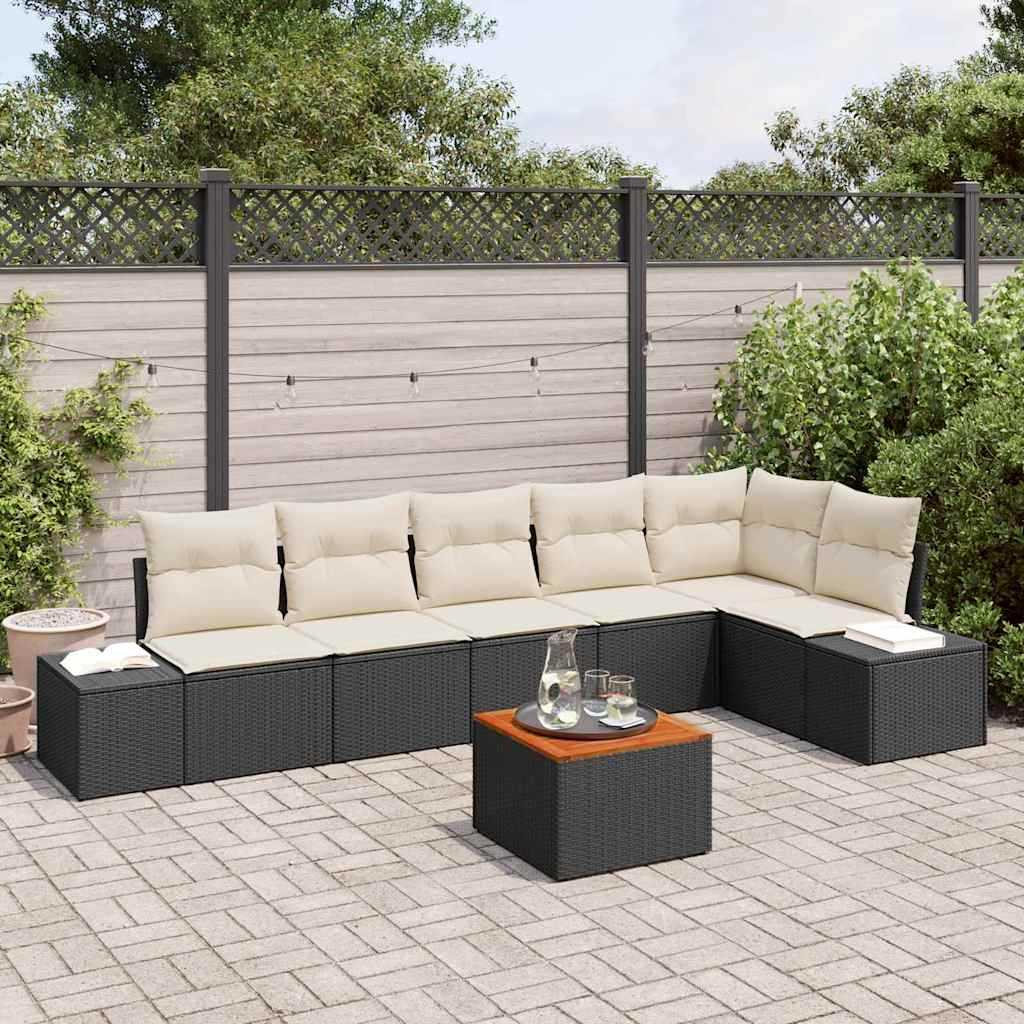 vidaXL Conjunto de sofás de jardín 7 uds. Negro y crema