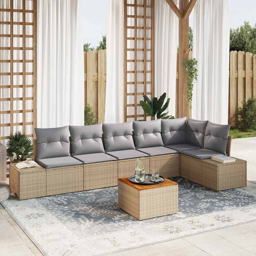 vidaXL Conjunto de sofás de jardín 7 uds. Beige y Gris Claro