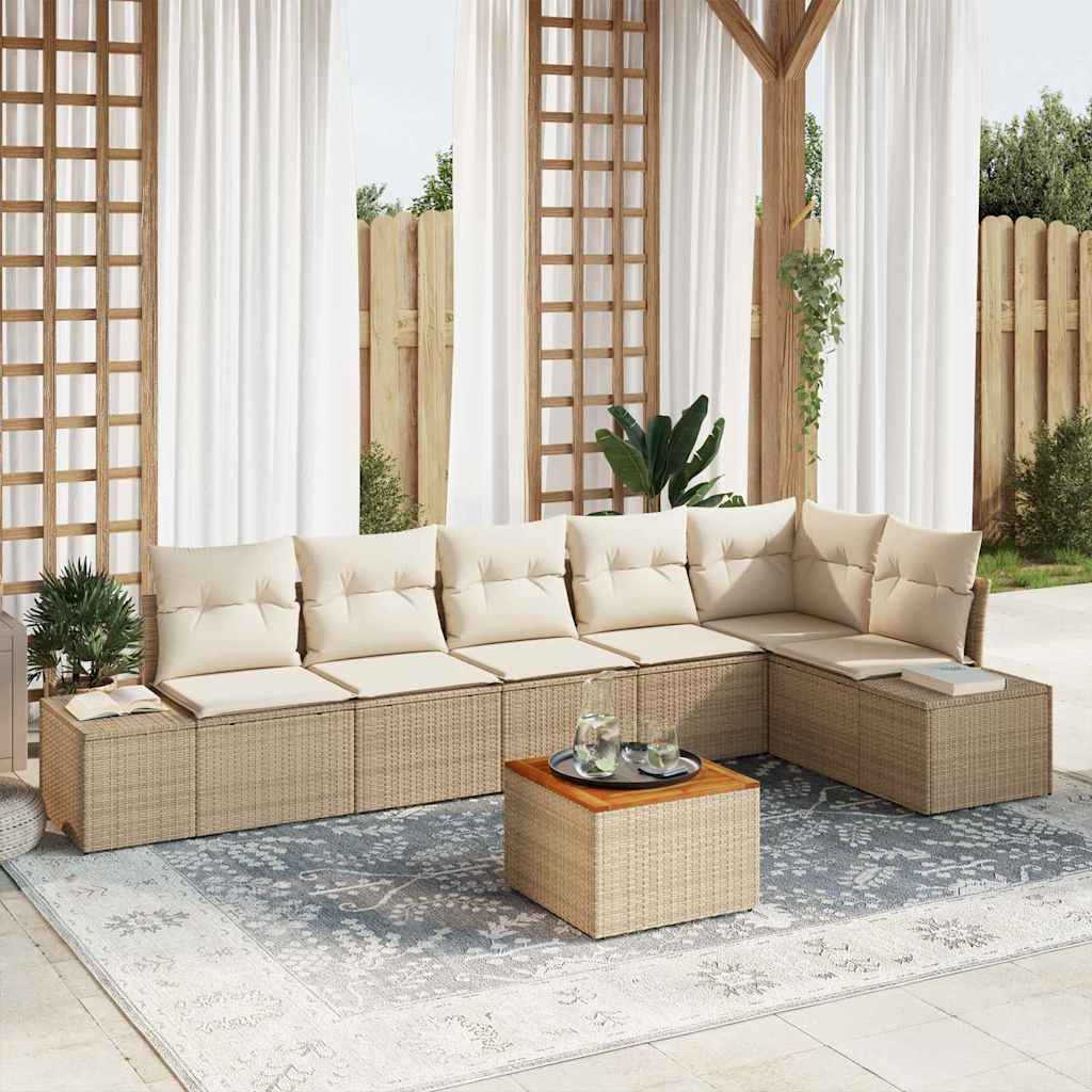 vidaXL Conjunto de sofás de jardín 7 uds. Beige y Crema