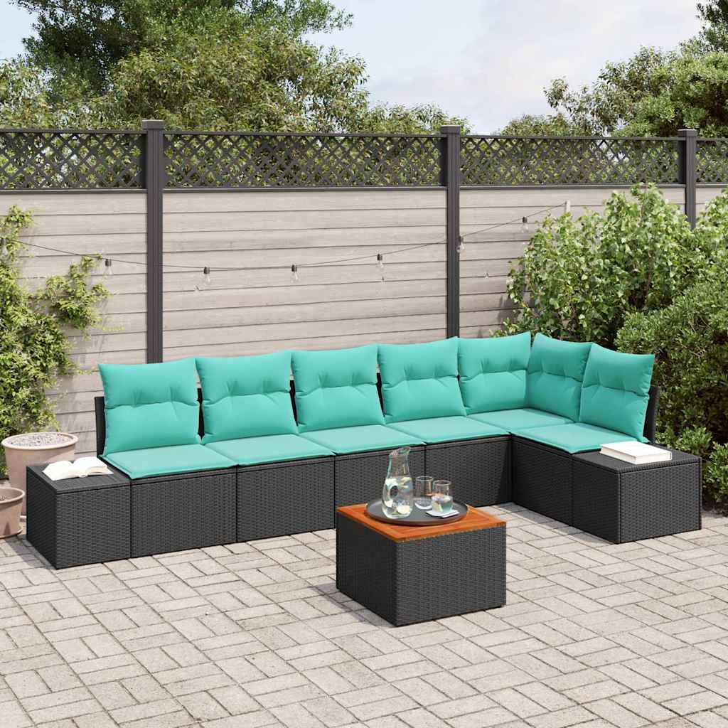 vidaXL Conjunto de sofá de jardín 7 uds. Negro y turquesa