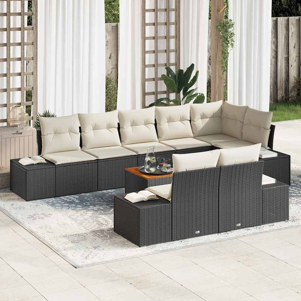 vidaXL Conjunto de sofá de jardín 9 uds. Negro y blanco