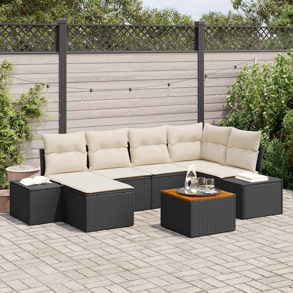 vidaXL Conjunto de sofá de jardín 7 uds. Negro y blanco