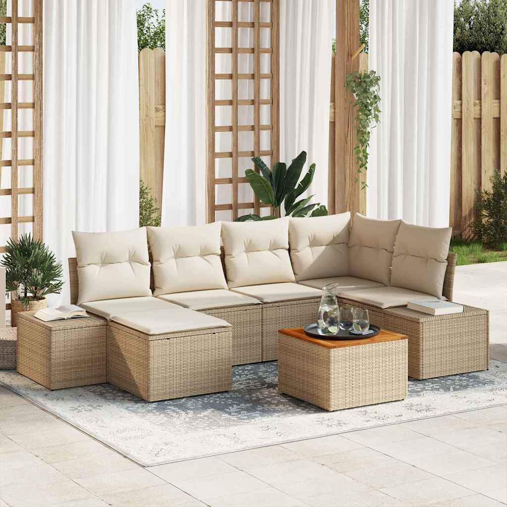 vidaXL Conjunto de sofá de jardín 7 uds. Beige y blanco