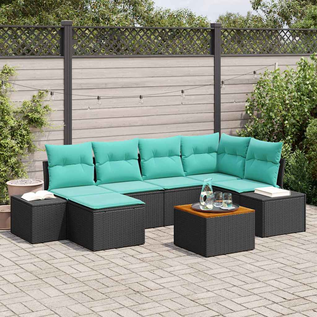 vidaXL Conjunto de sofá de jardín 7 uds. Negro y turquesa