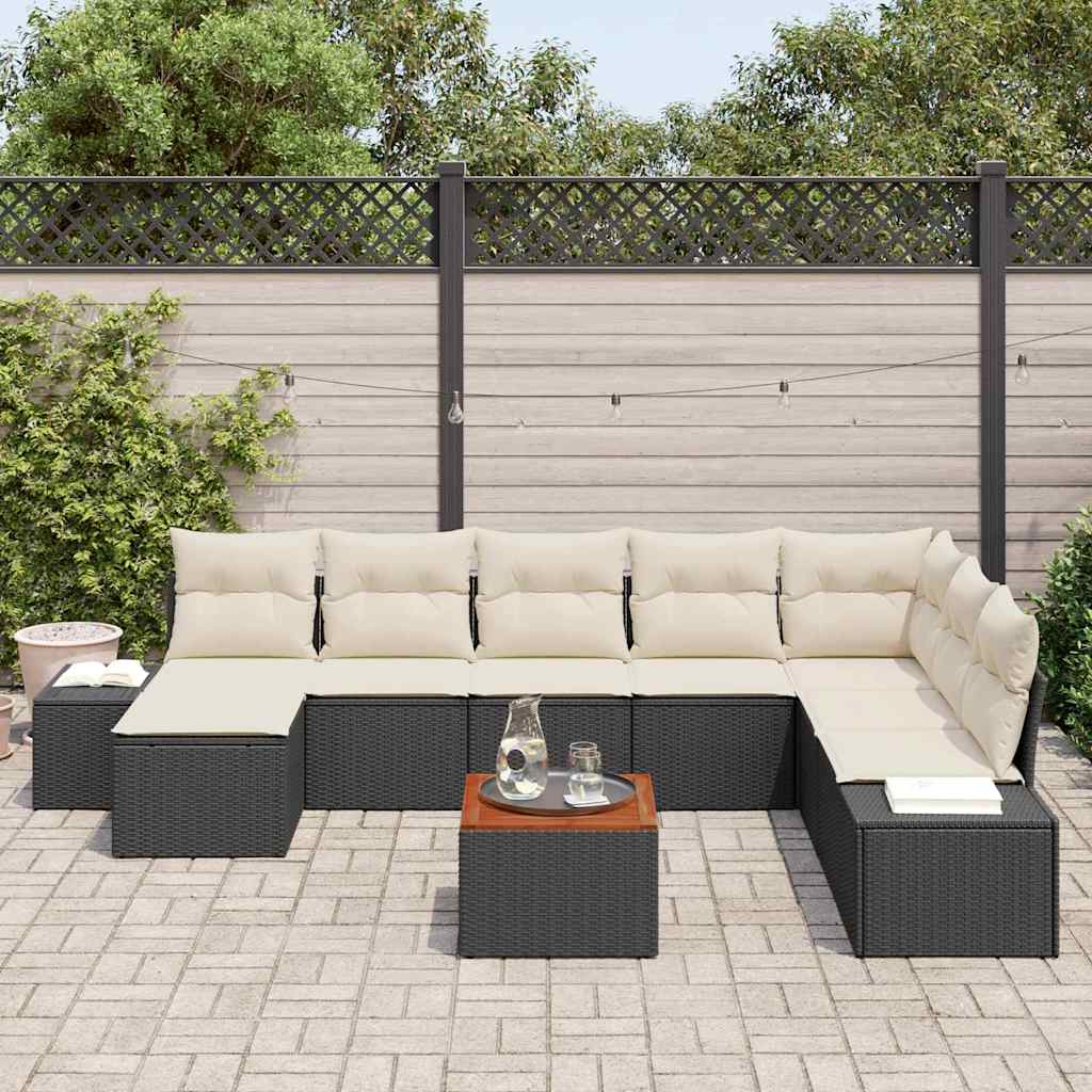 vidaXL Conjunto de sofá de jardín 9 uds. Negro y blanco