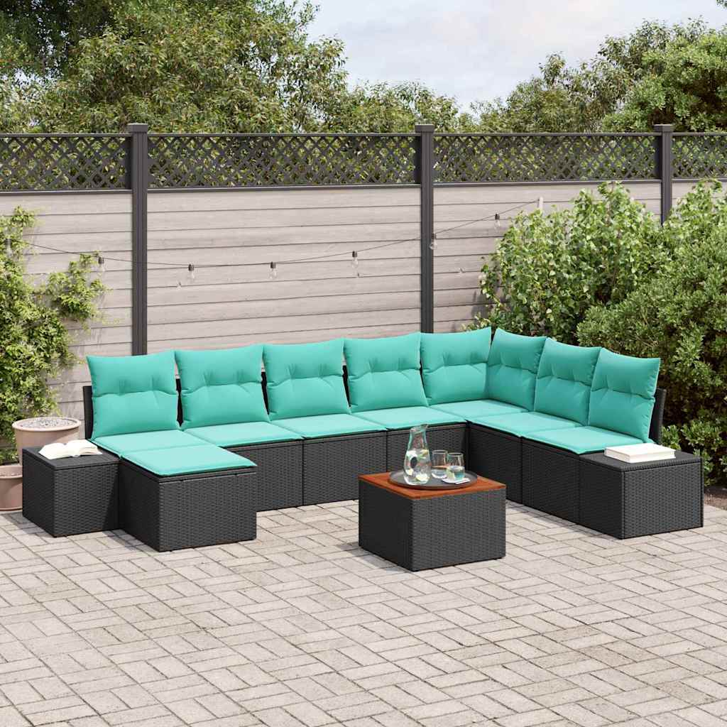 vidaXL Conjunto de sofá de jardín 9 uds. Negro y turquesa
