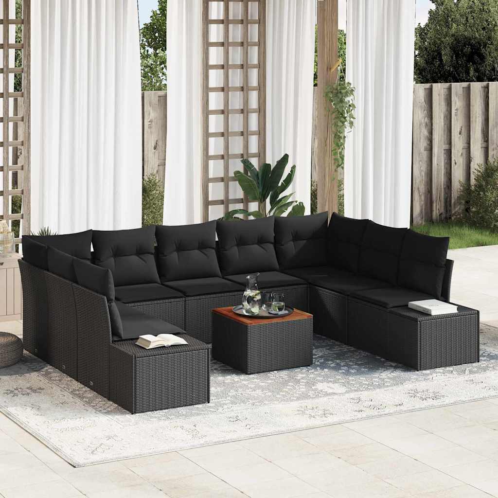 vidaXL Conjunto de sofá de jardín 10 uds. Negro