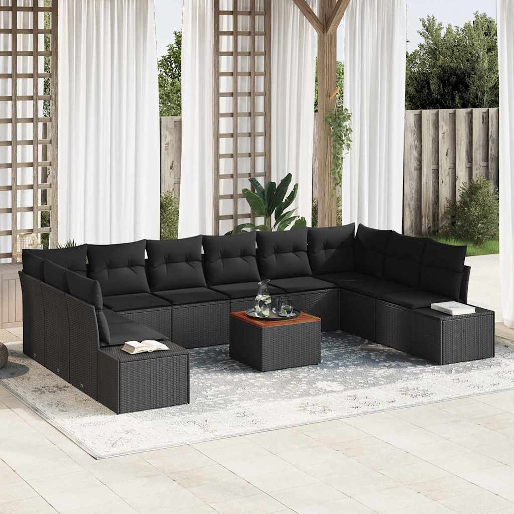 vidaXL Conjunto de sofá de jardín 11 uds. Negro