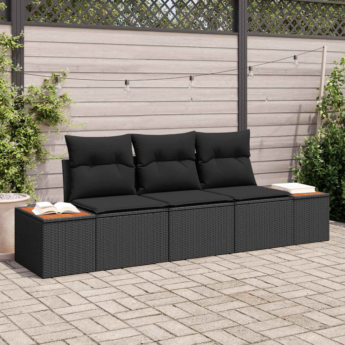 vidaXL Conjunto de sofá de jardín 3 uds. 3-Número de plazas Negro