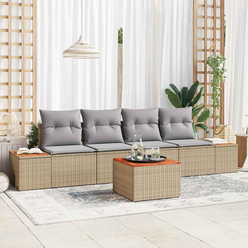 vidaXL Conjunto de sofá de jardín 5 uds. Beige Poliratán