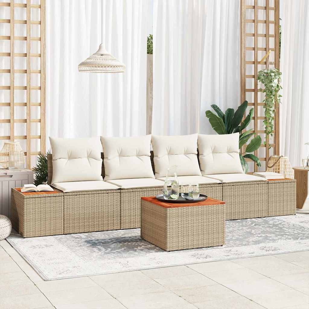 vidaXL Conjunto de sofá de jardín 5 uds. Beige Poliratán