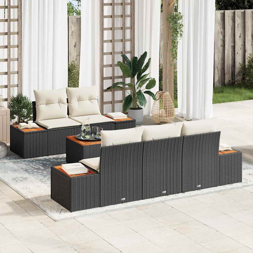 vidaXL Conjunto de sofá de jardín 6 uds. Negro Poliratán