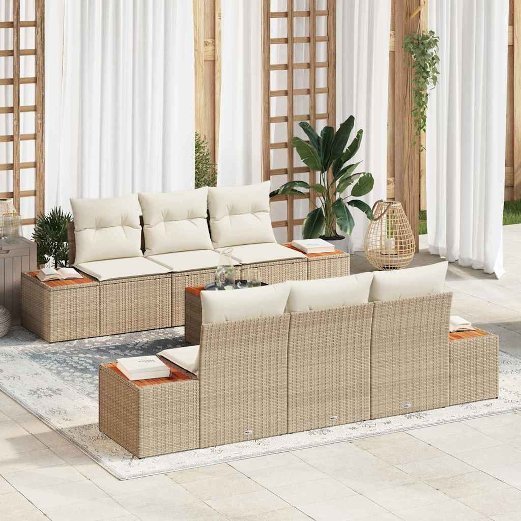vidaXL Conjunto de sofá de jardín 7 uds. Beige Poliratán