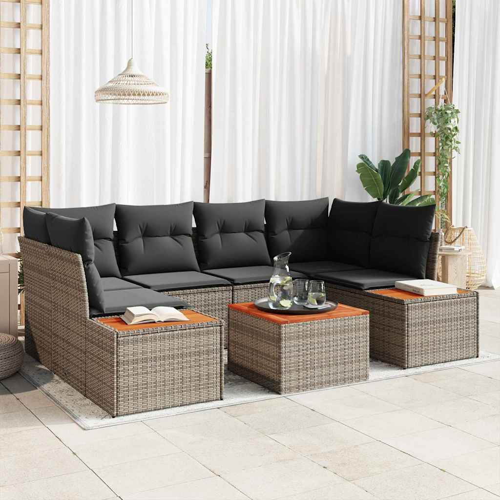 vidaXL Conjunto de sofá de jardín 7 uds. Gris Poliratán
