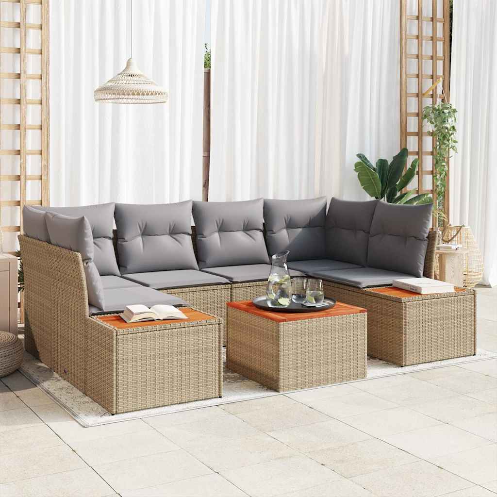 vidaXL Conjunto de sofá de jardín 7 uds. Beige Poliratán