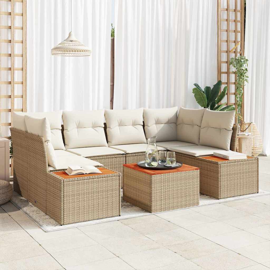 vidaXL Conjunto de sofá de jardín 7 uds. Beige Poliratán