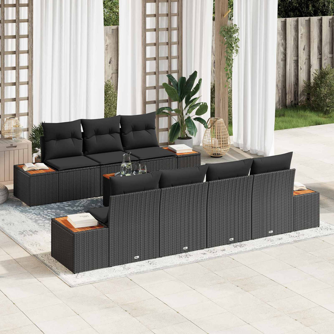 vidaXL Conjunto de sofá de jardín 8 uds. Negro Poliratán