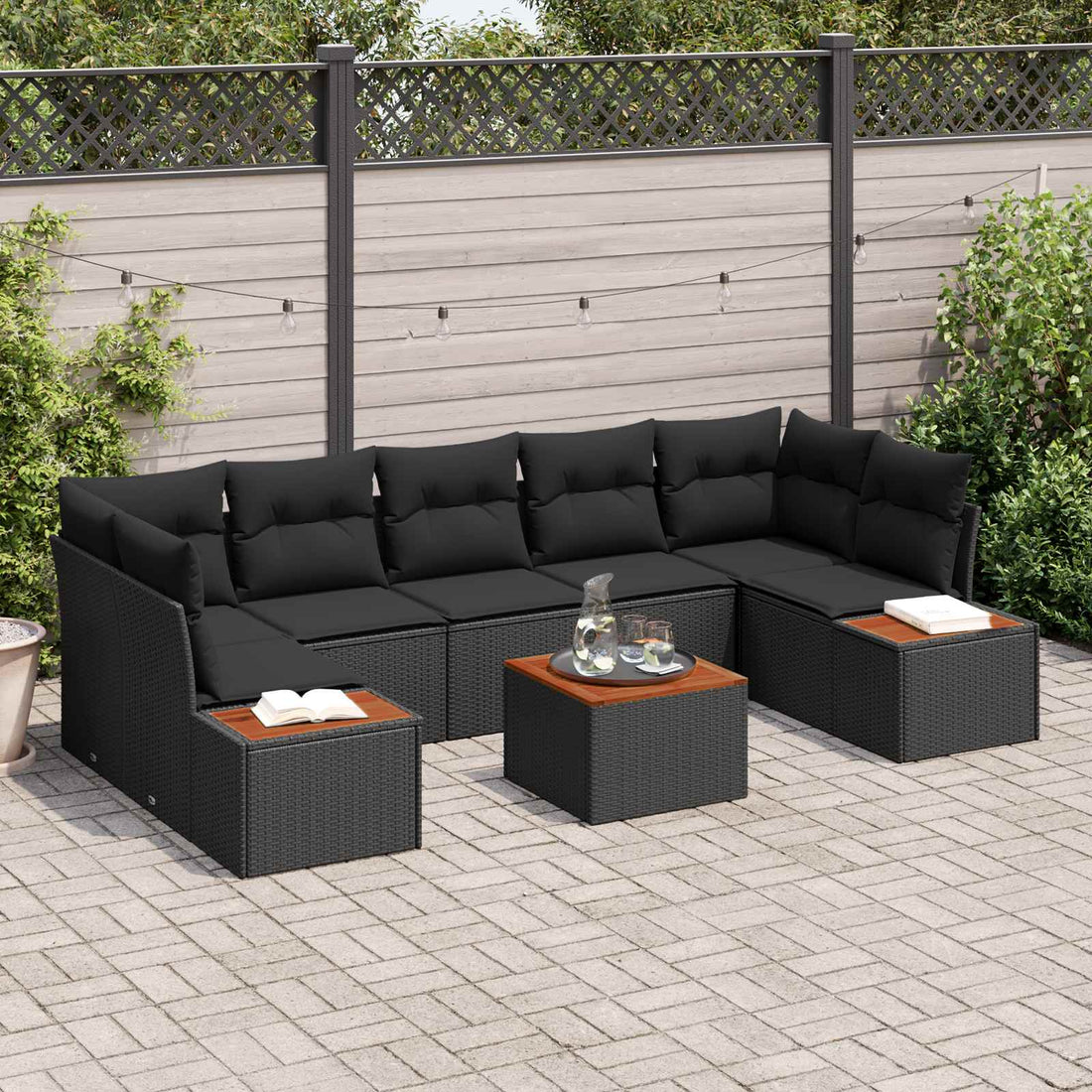 vidaXL Conjunto de sofá de jardín 8 uds. Negro Poliratán