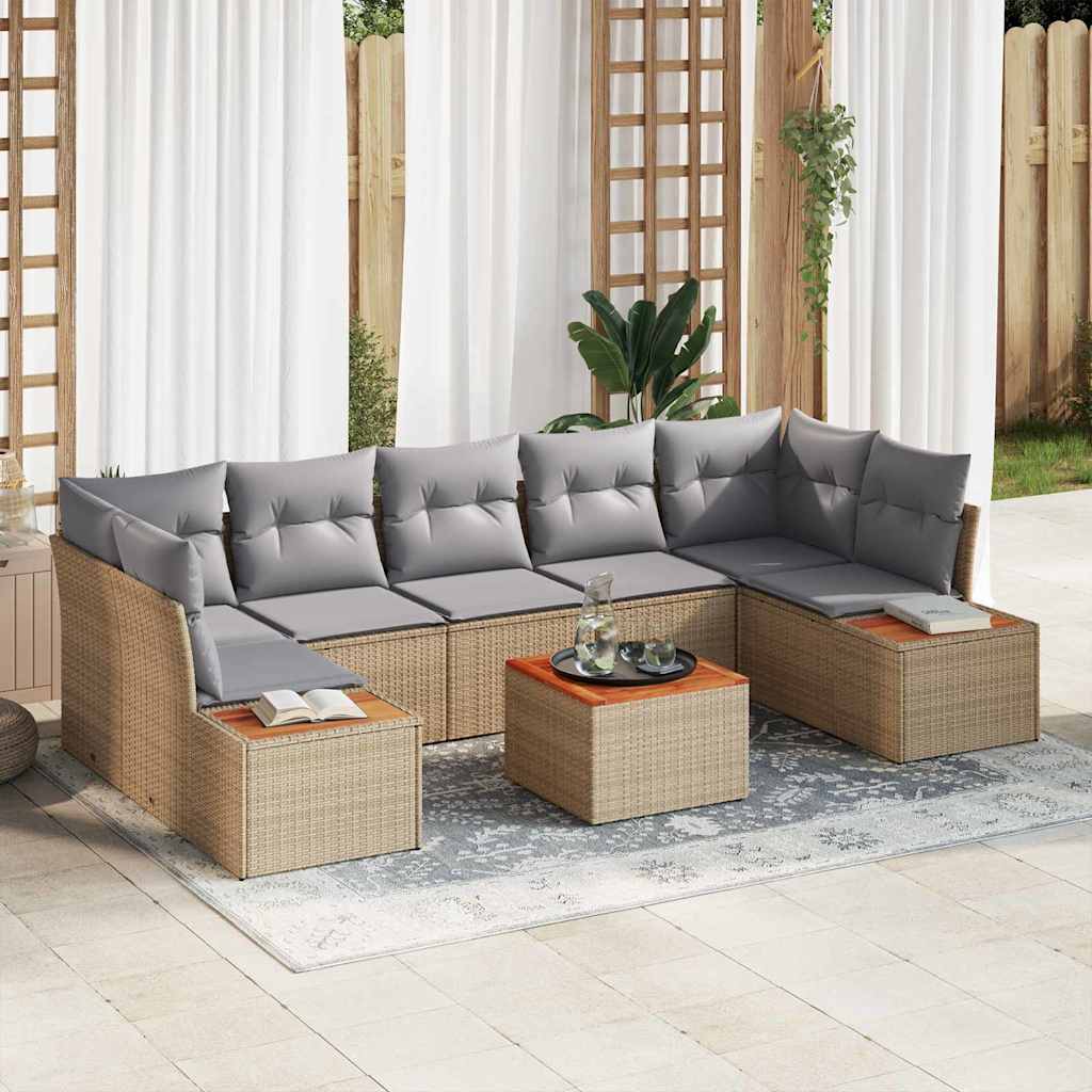 vidaXL Conjunto de sofá de jardín 8 uds. Beige Poliratán