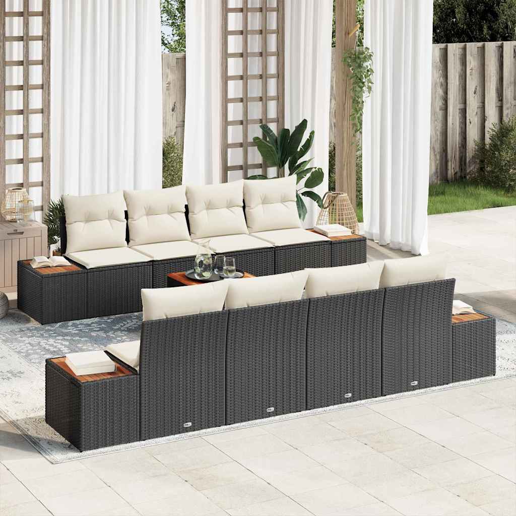 vidaXL Conjunto de sofá de jardín 9 uds. Negro Poliratán