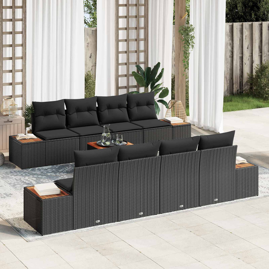 vidaXL Conjunto de sofá de jardín 9 uds. Negro Poliratán