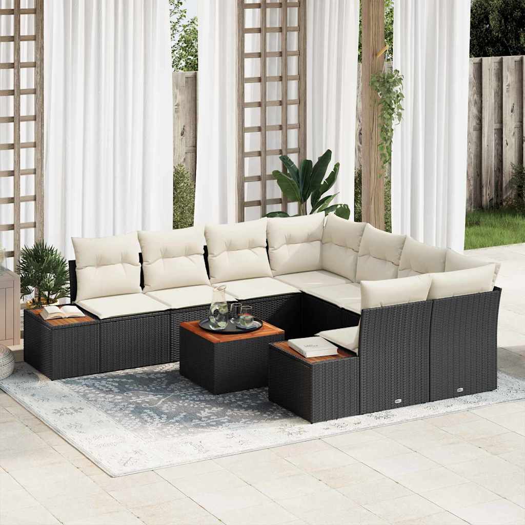 vidaXL Conjunto de sofá de jardín 9 uds. Negro Poliratán