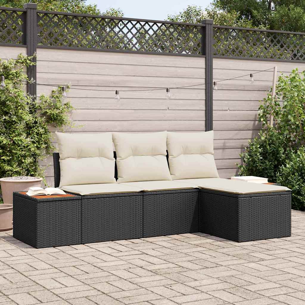 vidaXL Conjunto de sofá de jardín 4 uds. Negro y crema