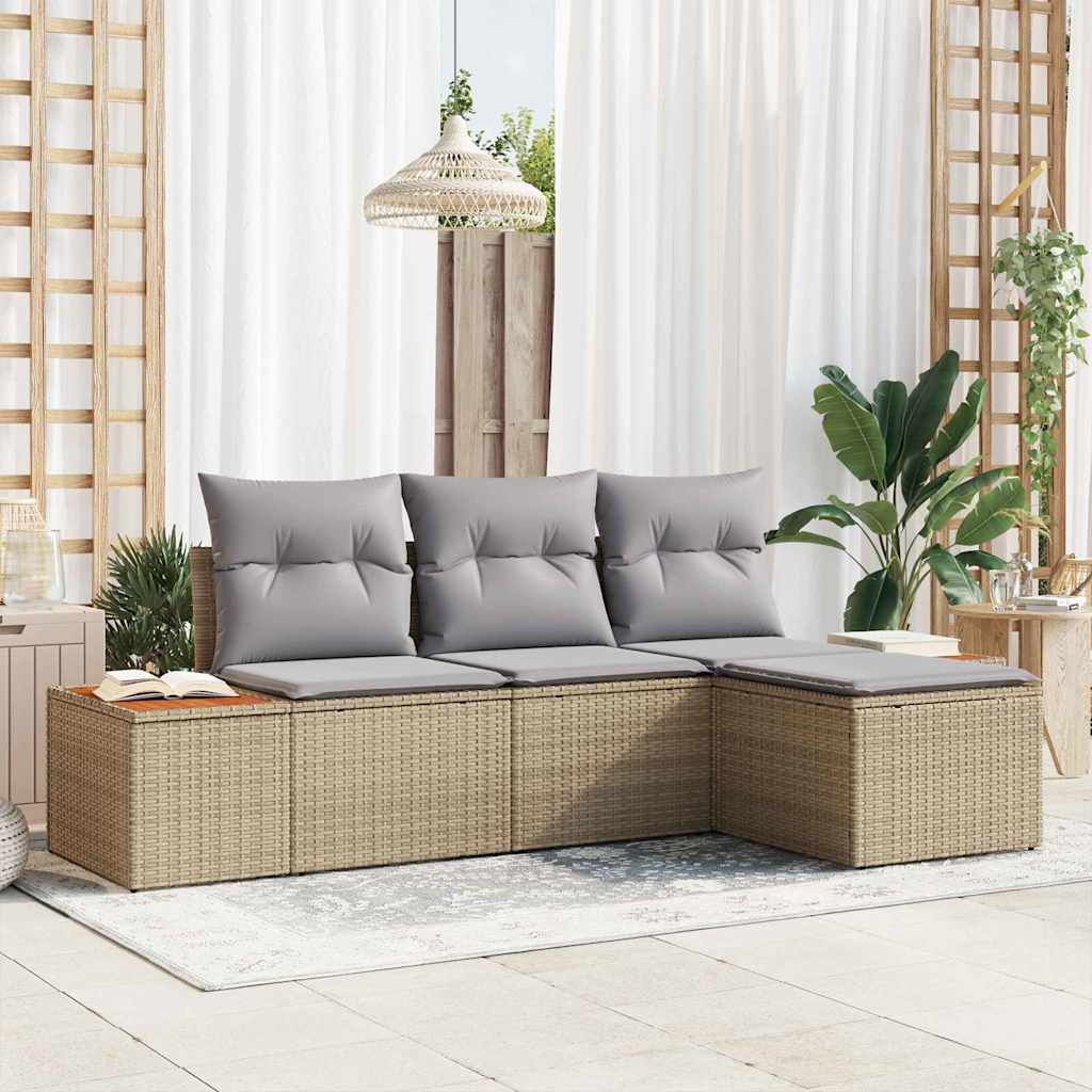 vidaXL Conjunto de sofá de jardín 4 uds. Beige y Gris Claro
