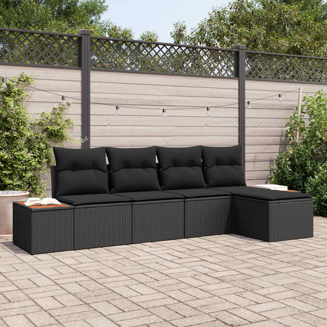 vidaXL Conjunto de sofás de jardín 6 uds. 5-Número de plazas Negro