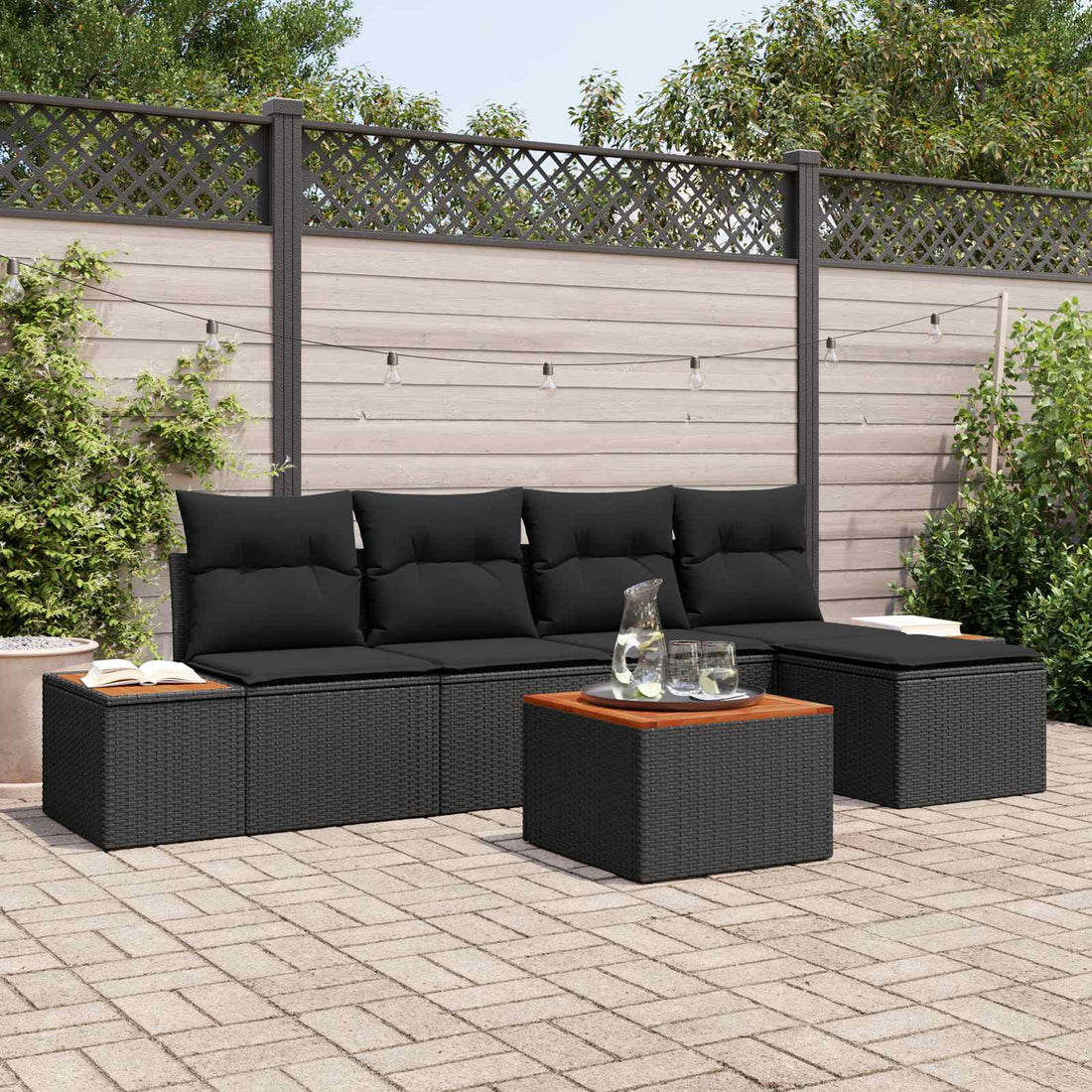 vidaXL Conjunto de sofás de jardín 6 uds. 5-Número de plazas Negro