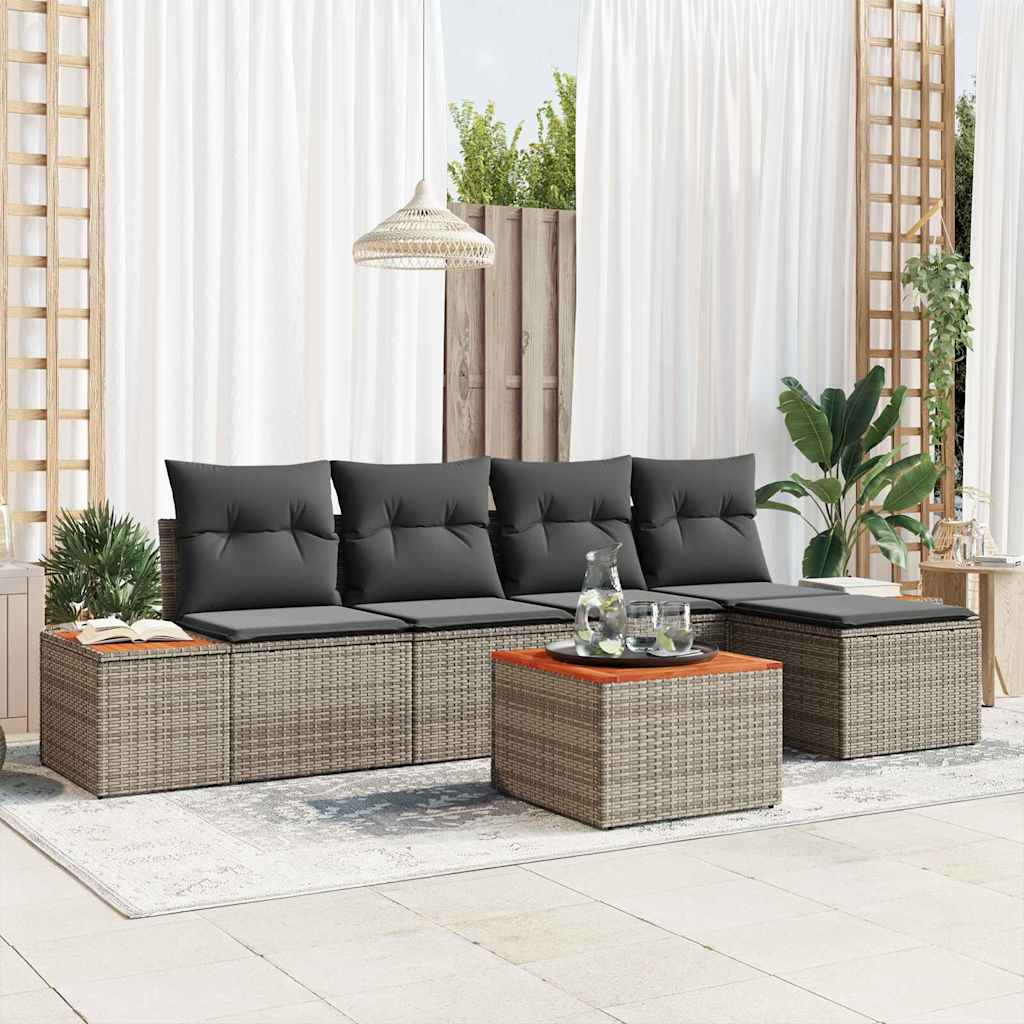 vidaXL Conjunto de sofás de jardín 6 uds. 5-Número de plazas Gris