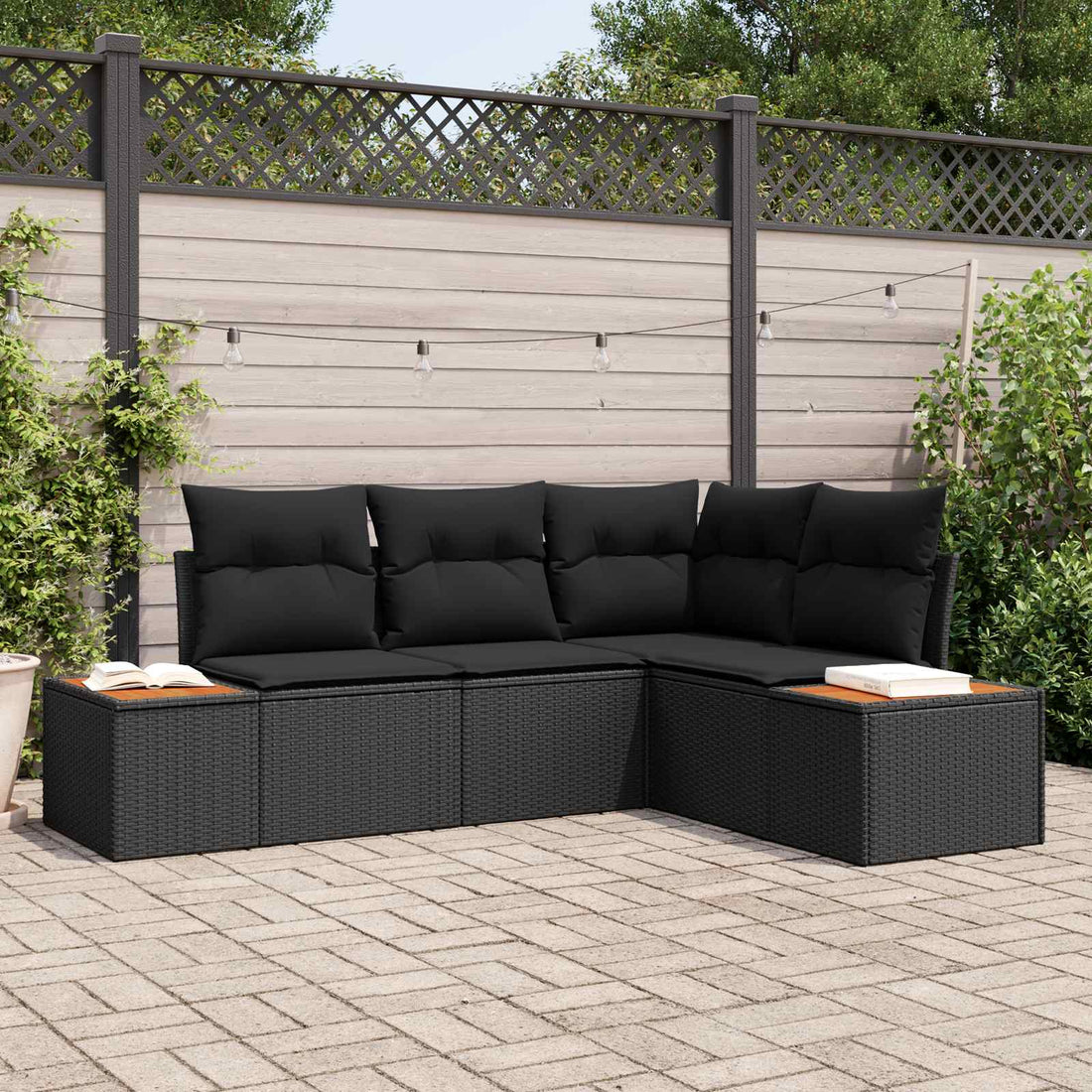 vidaXL Conjunto de sofás de jardín 4 uds. 4-Número de plazas Negro