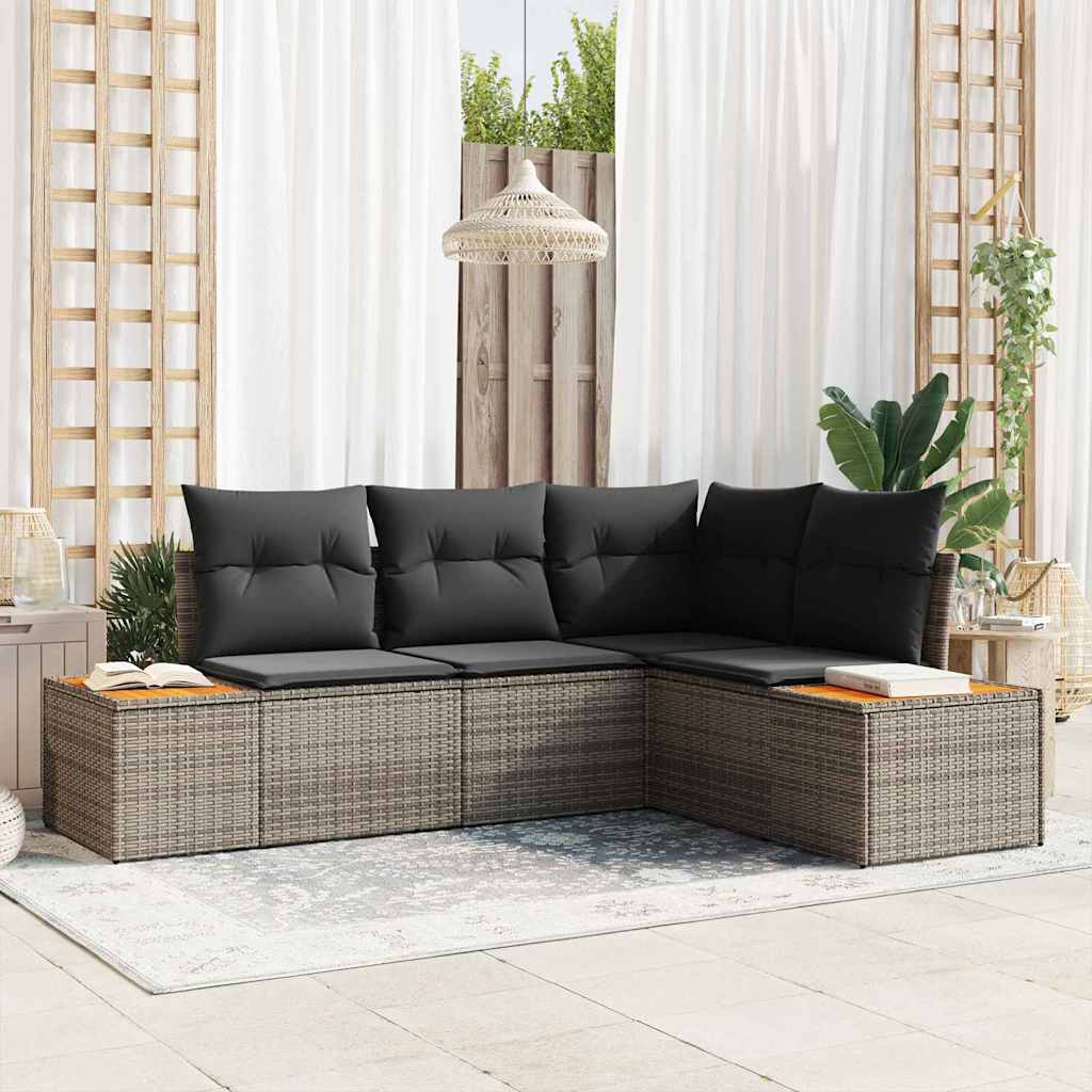 vidaXL Conjunto de sofás de jardín 4 uds. 4-Número de plazas Gris