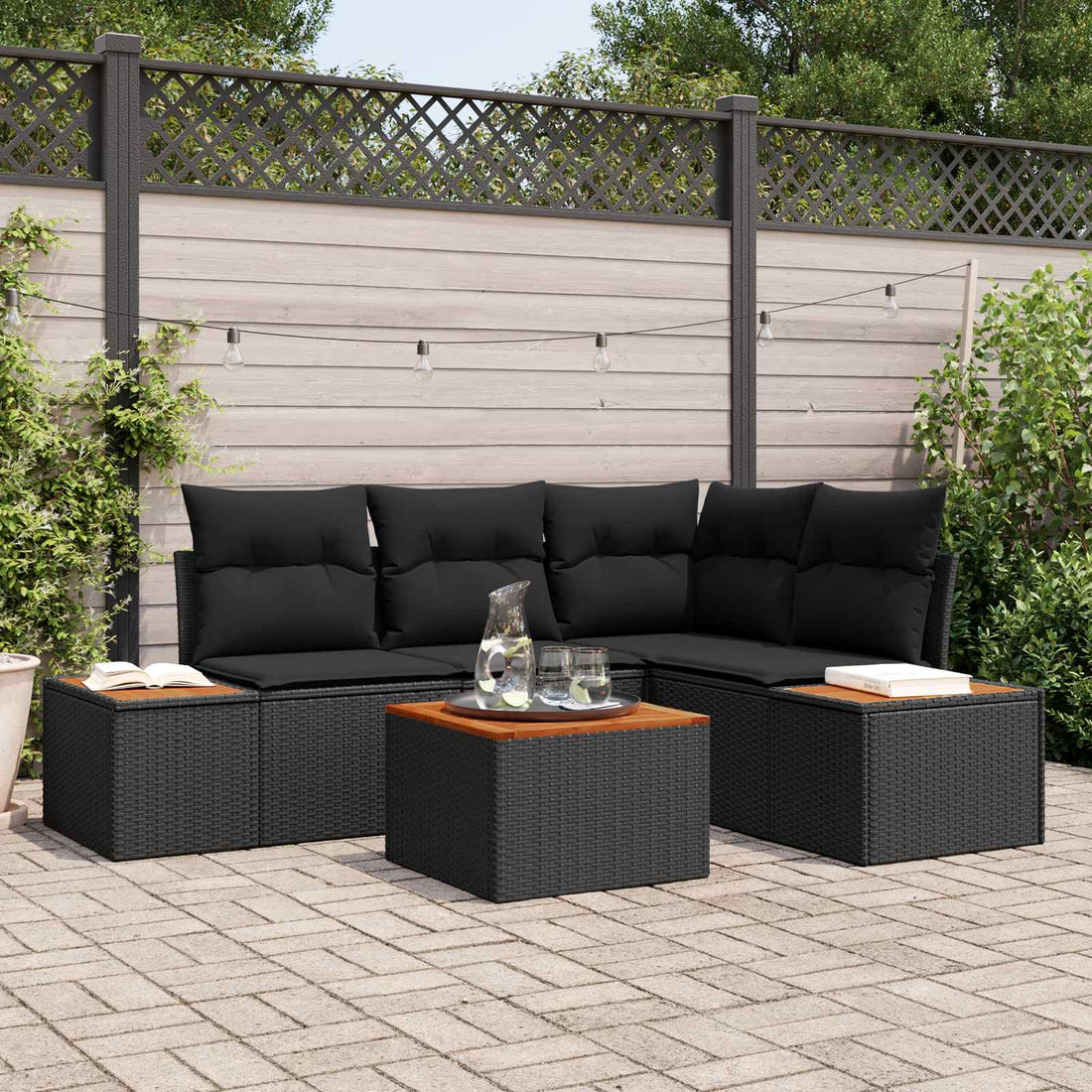 vidaXL Conjunto de sofás de jardín 4 uds. 4-Número de plazas Negro