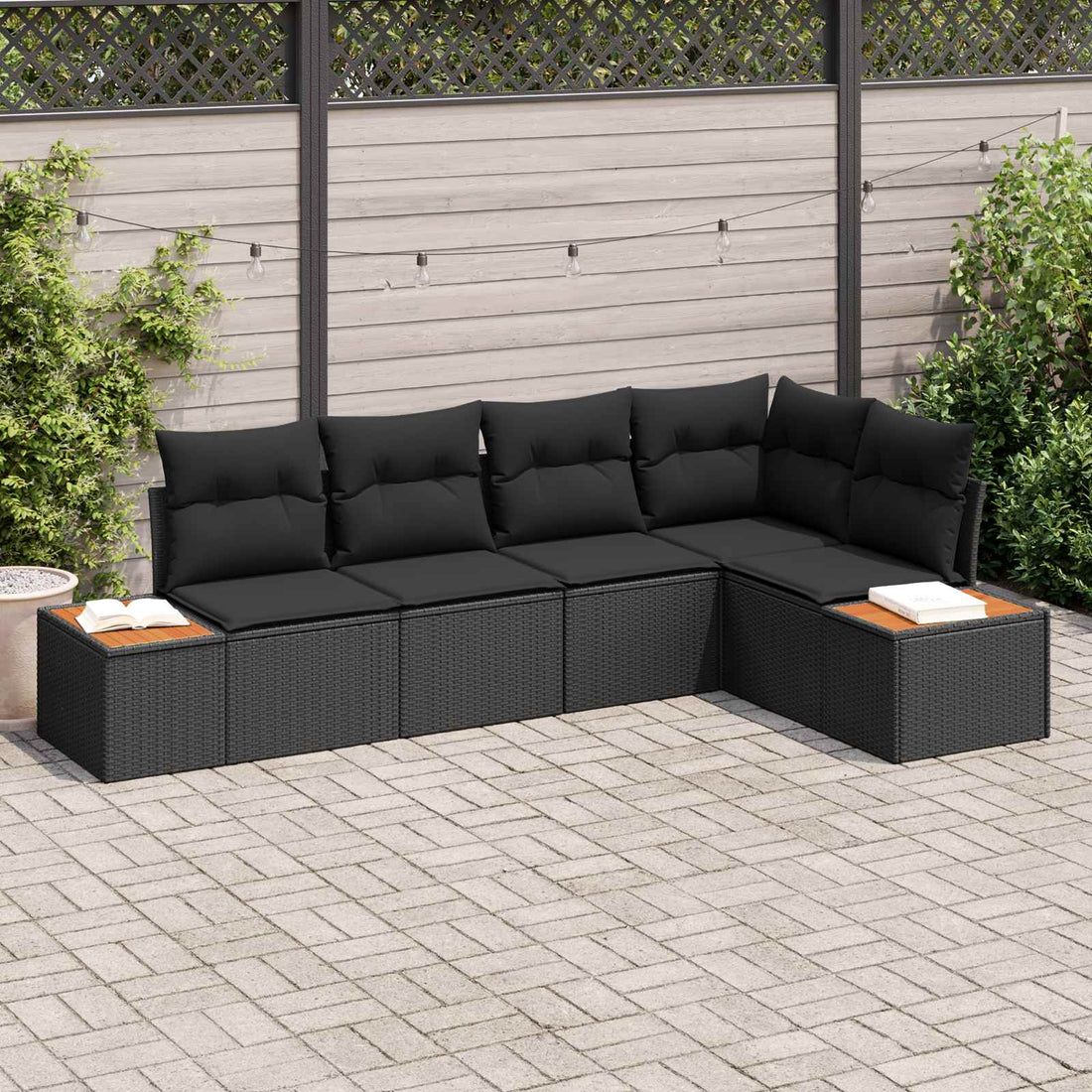 vidaXL Conjunto de sofá de jardín 5 uds. 5-Número de plazas Negro