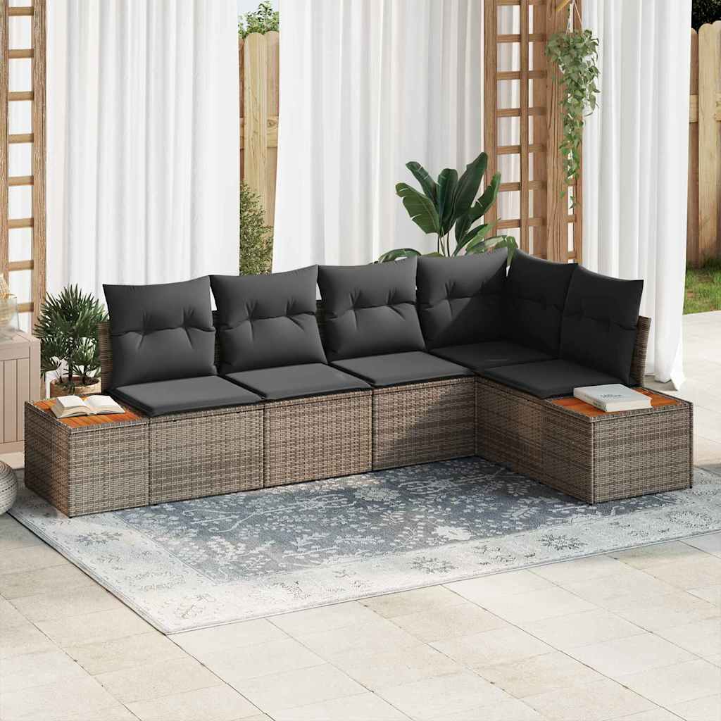 vidaXL Conjunto de sofá de jardín 5 uds. 5-Número de plazas Gris