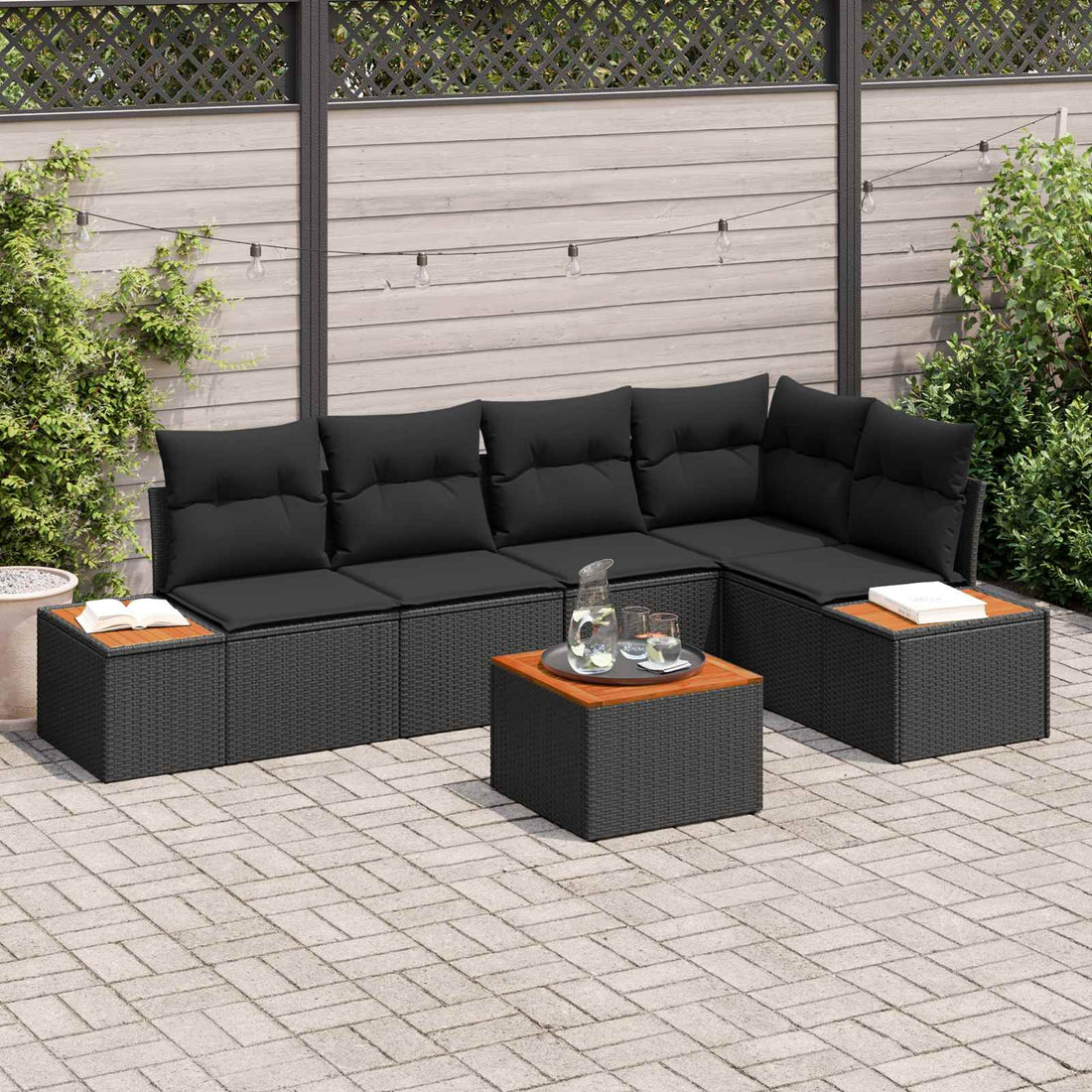 vidaXL Conjunto de sofá de jardín 5 uds. 5-Número de plazas Negro