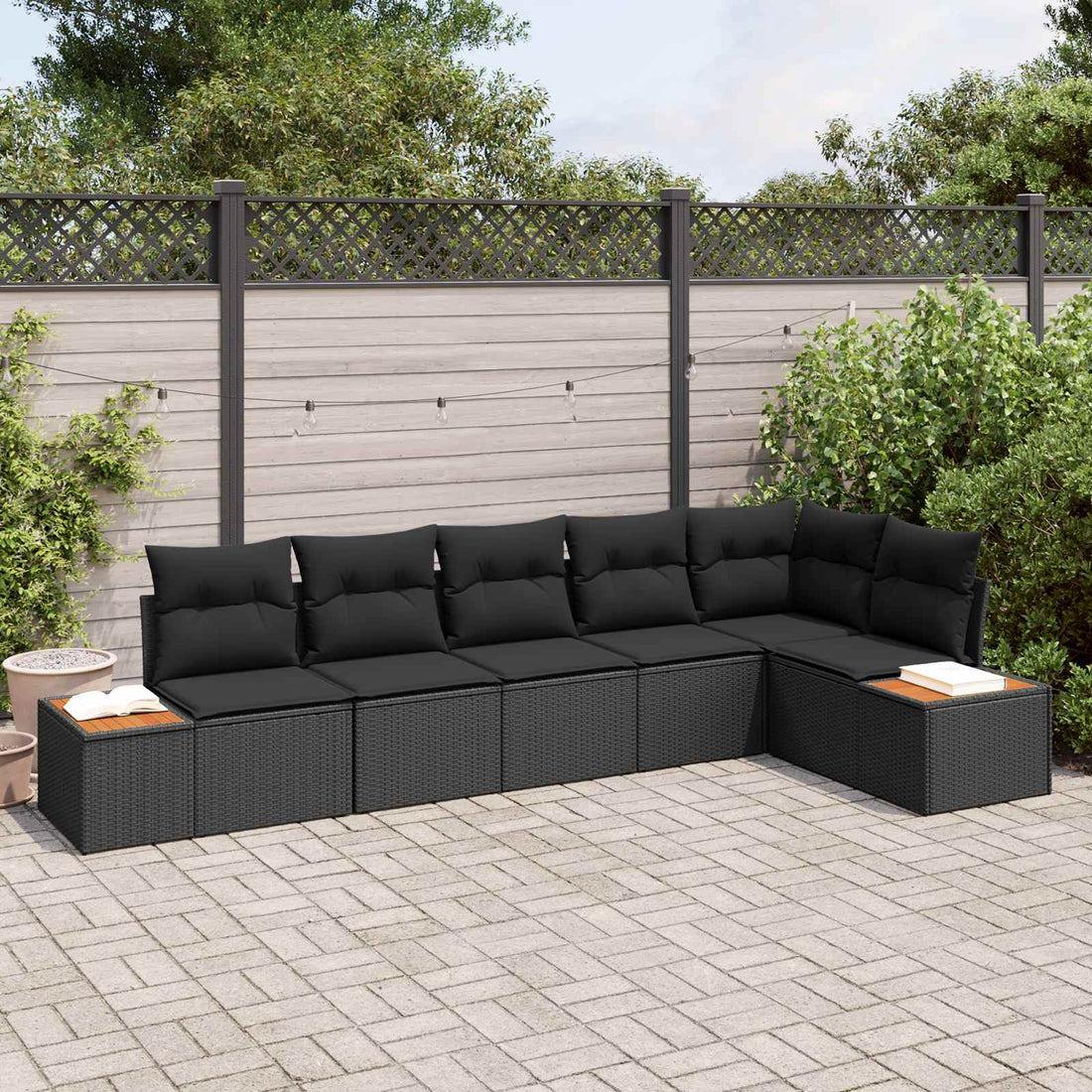 vidaXL Conjunto de sofás de jardín 6 uds. 6-Número de plazas Negro