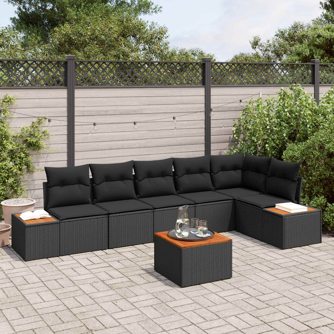vidaXL Conjunto de sofás de jardín 6 uds. 6-Número de plazas Negro