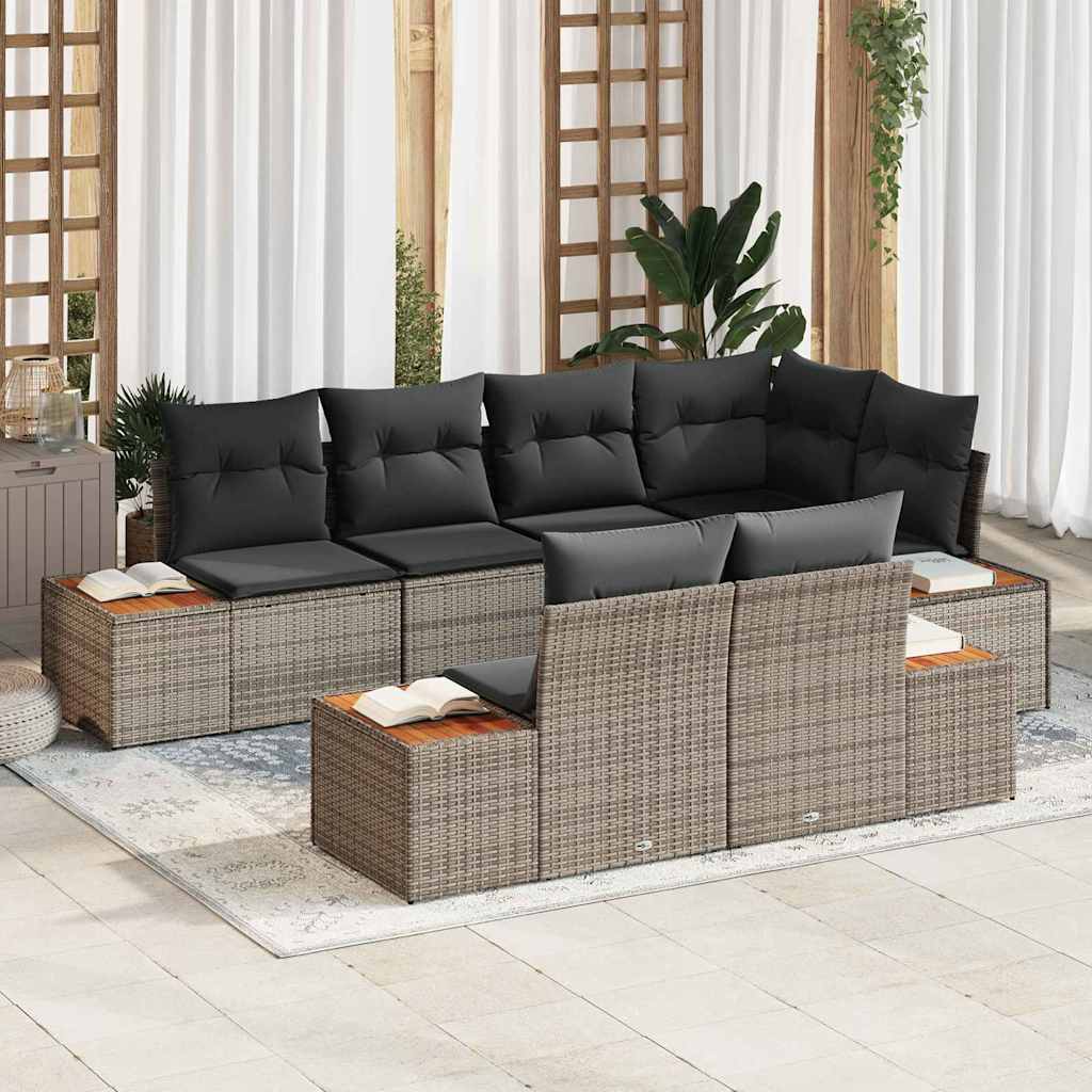 vidaXL Conjunto de sofás de jardín 7 uds. 7-Número de plazas Gris