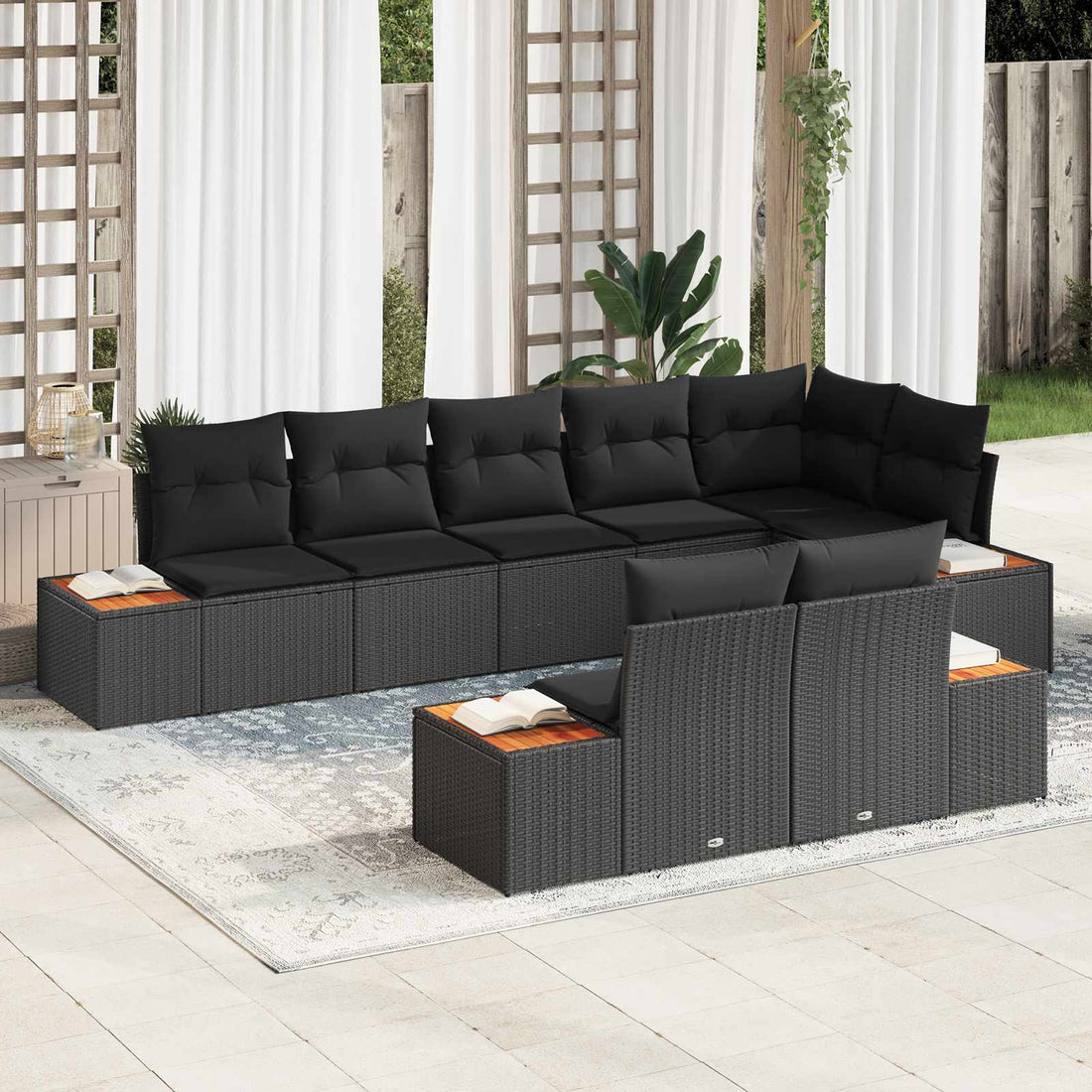 vidaXL Conjunto de sofás de jardín 8 uds. 8-Número de plazas Negro