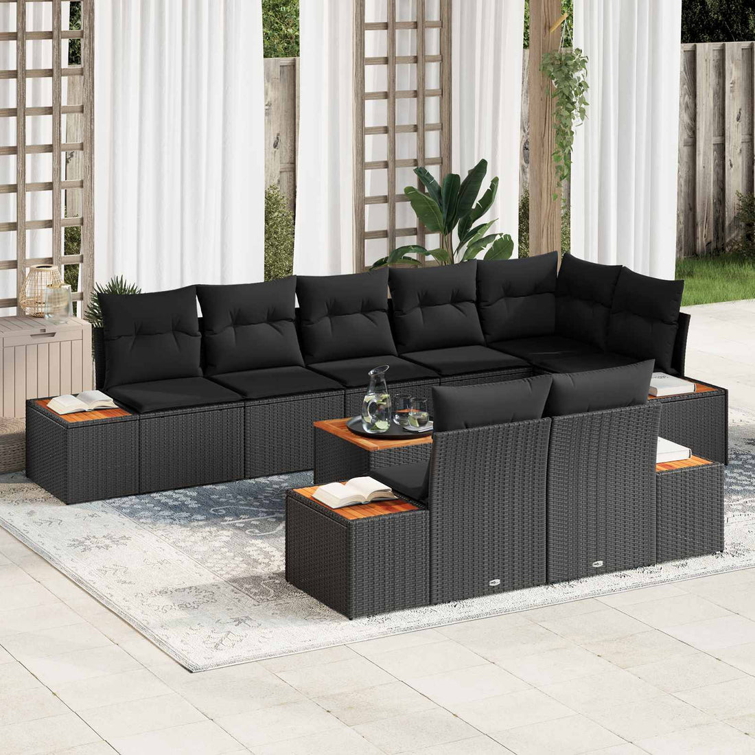 vidaXL Conjunto de sofás de jardín 8 uds. 8-Número de plazas Negro